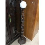 HEAVILY CARVED TOTEM POLE STYLE AFRICAN LAMP 155 CMS