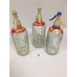 THREE VINTAGE RAWLINGS GLASS SODA SIPHONS