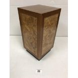 AN ART DECO PLINTH OF RECTANGULAR FORM WITH DETAILED BURR WOOD INLAY 34.5CM HIGH