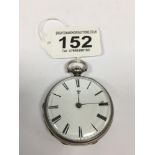 AN EARLY VICTORIAN SILVER CASED POCKET WATCH, THE ENAMEL DIAL WITH ROMAN NUMERALS DENOTING HOURS,