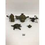 MIXED BRONZE AND BRASS ITEMS, INCLUDING GENIE LAMP STYLE CANDLESTICK, NOVELTY TORTOISE ASHTRAY AND