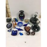 COLLECTION OF COLOURED GLASS INCLUDING MURANO AND