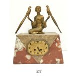 A FRENCH ART DECO MARBLE MANTLE CLOCK BY L.MAUFAY, BEAUMONT, ADORNED WITH A GILT METAL FIGURE OF A
