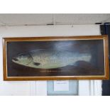 LARGE FRAMED OIL ON CANVAS OF A FISH WITH THE INSC