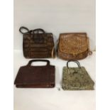 FOUR HANDBAGS LEATHER AND SNAKE SKIN ONE LABELLED
