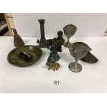 MIXED LOT OF COLLECTIBLES, INCLUDING A FRENCH BRONZE BUST OF A FEMALE TITLED 'JEANNETTE' A BRASS