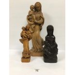 THREE CARVED RELIGIOUS WOODEN FIGURES