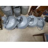 FOUR INDUSTRIAL GALVANISED LIGHT SHADES