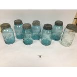 SEVEN VINTAGE BLUE BALL PRESERVING JARS