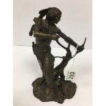 A FRANKLIN MINT BRONZE FIGURE OF A RED INDIAN, DATED 1992, 24CM HIGH