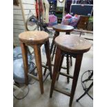 THREE VINTAGE WOODEN STOOLS