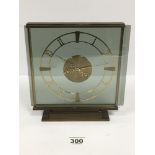 A MID CENTURY GLASS SMITHS MANTLE CLOCK, MADE IN ENGLAND, BCW9310, 23.5CM HIGH