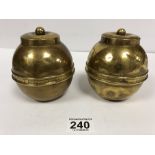 A PAIR OF BRITISH EMPIRE EXHIBITION 1924 BRASS TEA CADDIES BY LIPTONS, 12.5CM HIGH