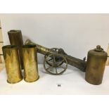 BRASS RELATED ITEMS LARGE CANON AND 1936 SHELLS