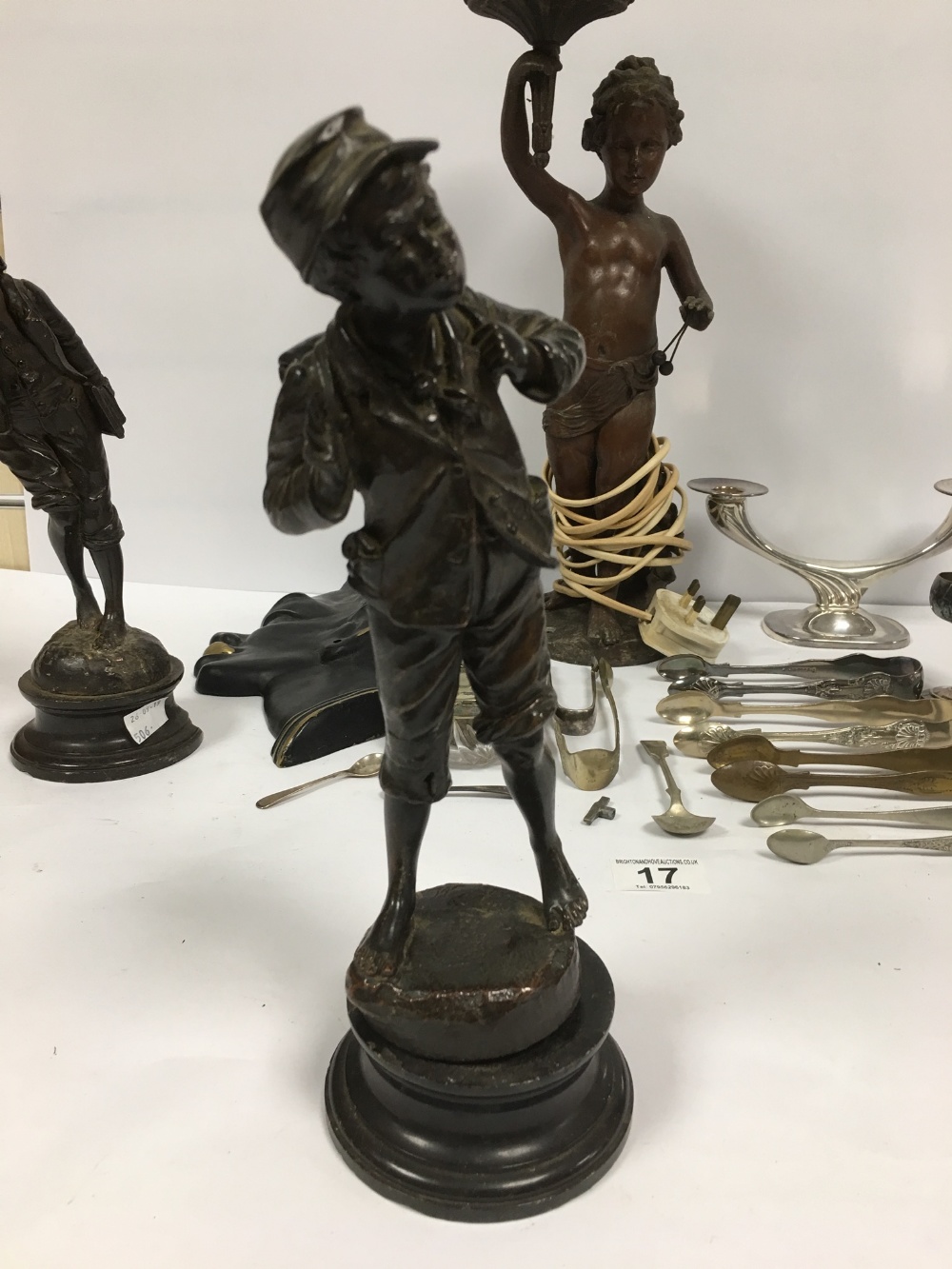 GROUP OF METAL STATUES AND EPNS CUTLERY AND OTHER - Image 9 of 10