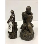 TWO BRONZED FIGURE GROUPS, INCLUDING TWO LOVERS AND A SEATED NUDE SIGNED GIOVANNI CHOEMAN, LARGEST