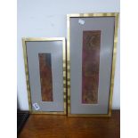 TWO FRAMED AND GLAZED ANCIENT PIECES OF COTH 52 X