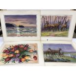 FOUR UNFRAMED WATERCOLOURS BY TRAVIS JACKSON STILL