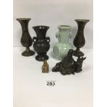 GROUP OF MIXED ORIENTAL ITEMS, INCLUDING BRONZE FIGURE, BRONZE VASE, VASE AND MORE