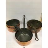 SIX LARGE FRENCH VINTAGE COPPER PANS