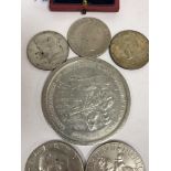 SMALL COLLECTION SILVER AND WHITE METAL COINS, INCLUDING 1837-1897 QUEEN VICTORIAN COMMEMORATIVE