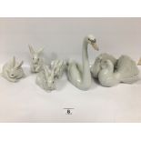 GROUP OF LLADRO ANIMALS FOUR RABBITS AND TWO BIRDS