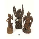 THREE WOODEN CARVED SCULPTURES ONE MARKED IDA BAGU