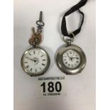TWO LATE 19TH/EARLY 20TH CENTURY ENGRAVED SILVER FOB WATCHES, ONE OF WHICH BY C & W J FISH