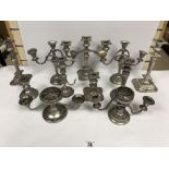 COLLECTION OF PLATED CANDLESTICKS AND CANDELABRAS