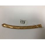 A HEAVY 18CT GOLD PLATED WITH COPPER CORE ARTICULATED BRACELET, MARKED 18K, 21CM LONG WHEN UNDONE,