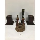 MIXED CANDLESTICKS WOODEN.RESIN AND BRASS