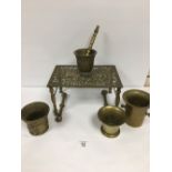 GROUP OF EARLY BRASS WARE INCLUDING PESTLE AND MOR