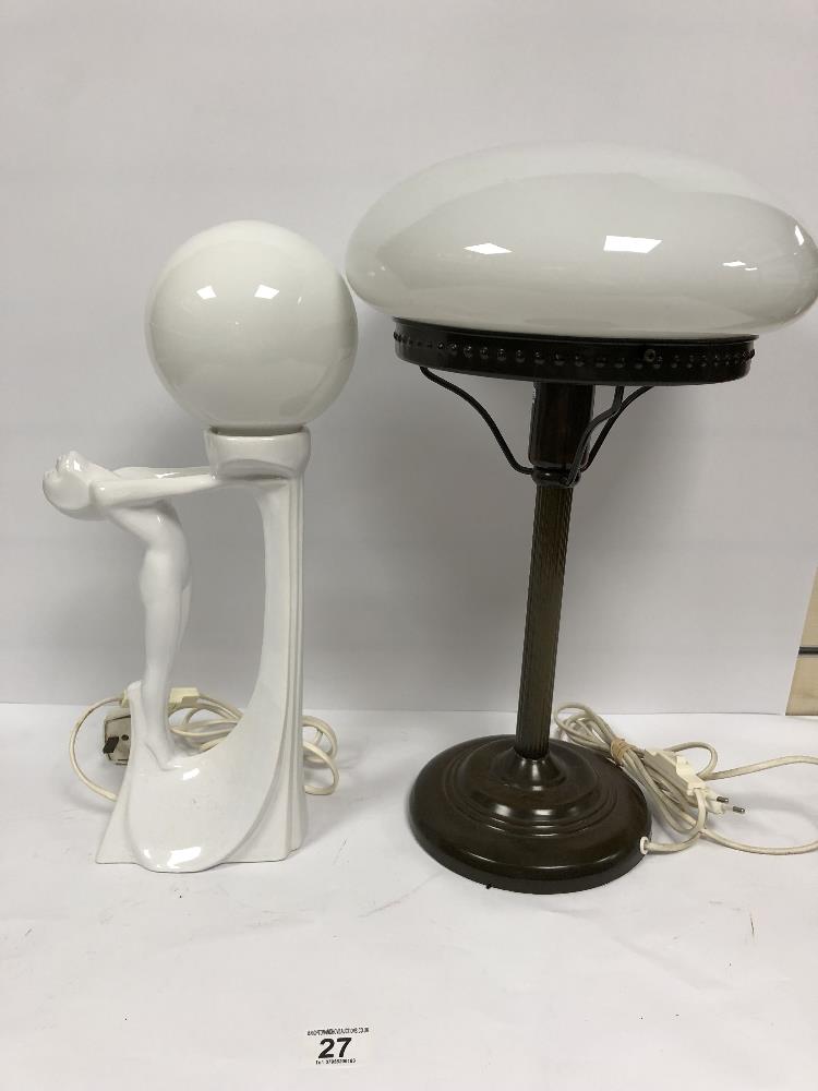 TWO VINTAGE TABLE LAMPS ONE ART DECO STYLE LARGEST