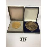 TWO COMMEMORATIVE FRENCH BRONZE MEDALLIONS IN ORIGINAL BOXES, "MAIRIE DE PARIS" AND "VILLE DE