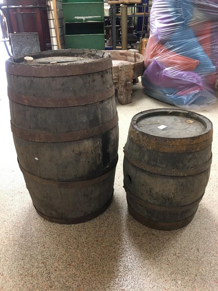 TWO VINTAGE FRENCH WOODEN BARRELS LARGEST 48 CMS - Image 2 of 2