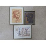 THREE FRAMED AND GLAZED PAINTINGS SIGNED T O DONNE