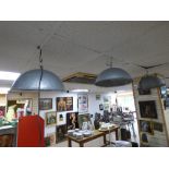 THREE INDUSTRIAL GALVANISED LIGHT SHADES