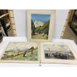 THREE UNFRAMED WATERCOLOURS BY TRAVIS JACKSON THE