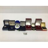 GROUP OF EIGHT SILVER DRESS RINGS, ALL BOXED