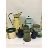 COLLECTION OF COLOURED ENAMEL FRENCH POTS