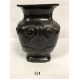 A 19TH CENTURY CHINESE BRONZE VASE WITH CHARACTER MARK ON TWO SIDES AND ANCIENT SWASTICA ON THE