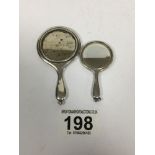 TWO MINIATURE SILVER HAND MIRRORS WITH PENDANT LOOPS, EARLIEST HALLMARKED CHESTER 1921