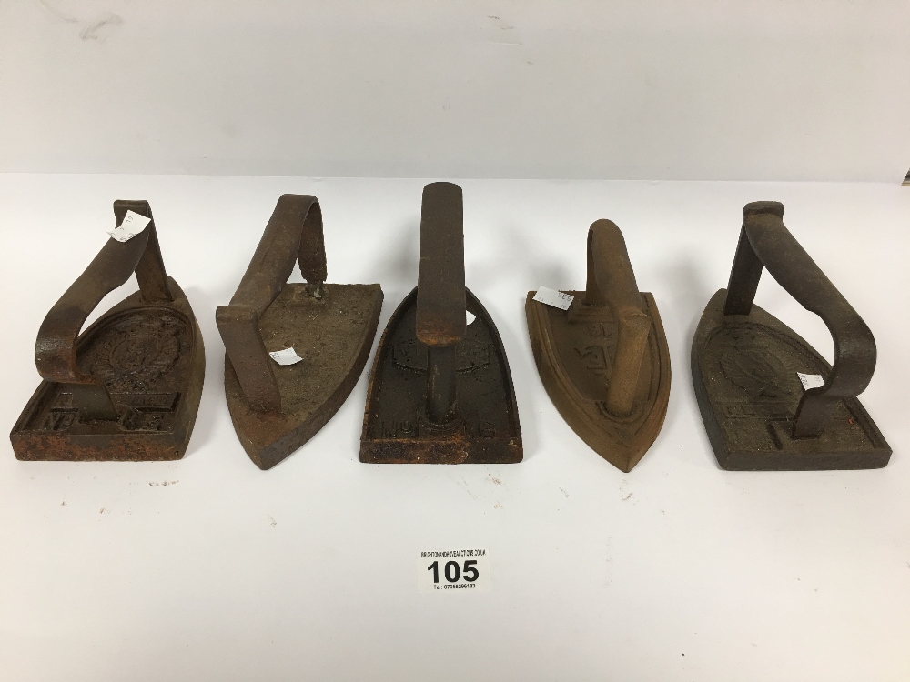 FIVE EARLY FLAT IRONS