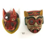 TWO DECORATIVE WALL ART TRIBAL MASKS POSSIBLY NEW ZEALAND