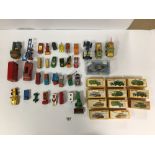 A GROUP OF VINTAGE DIE CAST VEHICLES, INCLUDING A CORGI JUNIORS 007 LOTUS ESPRIT, A DINKY TOYS