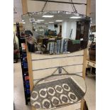 TWO 1960'S FRAMELESS MIRRORS, LARGEST 66CM WIDE