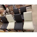 SIX MODERN LEATHER DINING CHAIRS FOUR BROWN AND TWO CREAM