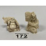 TWO LATE 19TH/20TH CENTURY JAPANESE CARVED NETSUKE'S, ONE WITH AN UNUSUAL ROTATING FACE WITH TWO