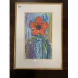 ROSALIND MASSON/MUSSON A SIGNED MIXED MEDIA PAINTING OF A POPPY, FRAMED AND GLAZED 39CM BY 59CM