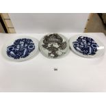 TWO ROSENTHAL CERAMIC PLATTERS OF CIRCULAR FORM AND ANOTHER BY NYMOLLE OF OVAL FORM "DONNA